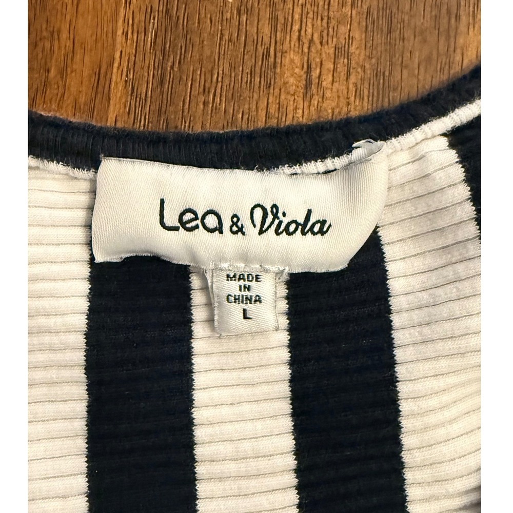 Lea & Viola Black White Striped Wide Leg Jumpsuit Twist Front V Neck Size Large - Picture 7 of 13